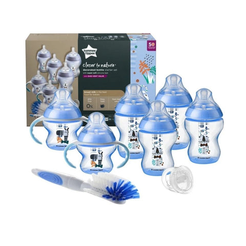 Tommee Tippee|Closer to Nature PP 印花奶瓶套裝|配新乳感超柔軟奶嘴|粉藍色 - Breastpump City 奶泵城母乳用品專門店