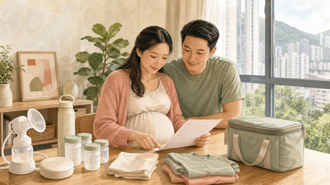 香港準父母在家整理產後哺乳用品及核對準備清單