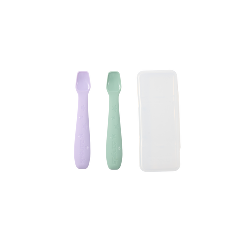 2angels｜矽胶喂食汤匙两件附外出盒