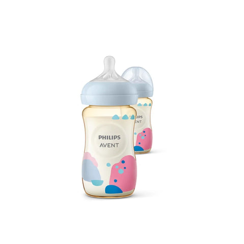 Philips Avent｜飛利浦新安怡自然吸吮PPSU奶瓶 奶嘴1月+(慢流量) 9oz/260ml x 2支 促銷組 +手柄